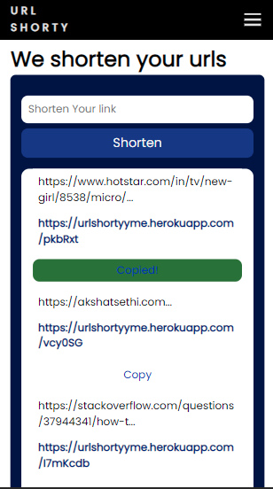 mobile version of url shorty